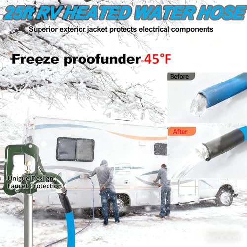 Image of 25FT Heated Rv Water Hose Camper Water Drinking Water Safe Garden Hose -40 ℉ With Electrically Heated, Lead And Bpa Free, 3 /4 inch Adapter,GFCI Plug, For Rv Camper /Home Winter Accessoriesose