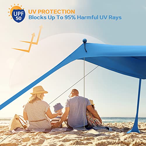 YENGIAM Beach Canopy Beach Tent UPF50+ 11x11 FT Easy to Setup Extra Windproof Rope Sun Shelter Beach Shade Canopy with 4 Stability Poles Outdoor Shade for Beach Camping Family - Image 3