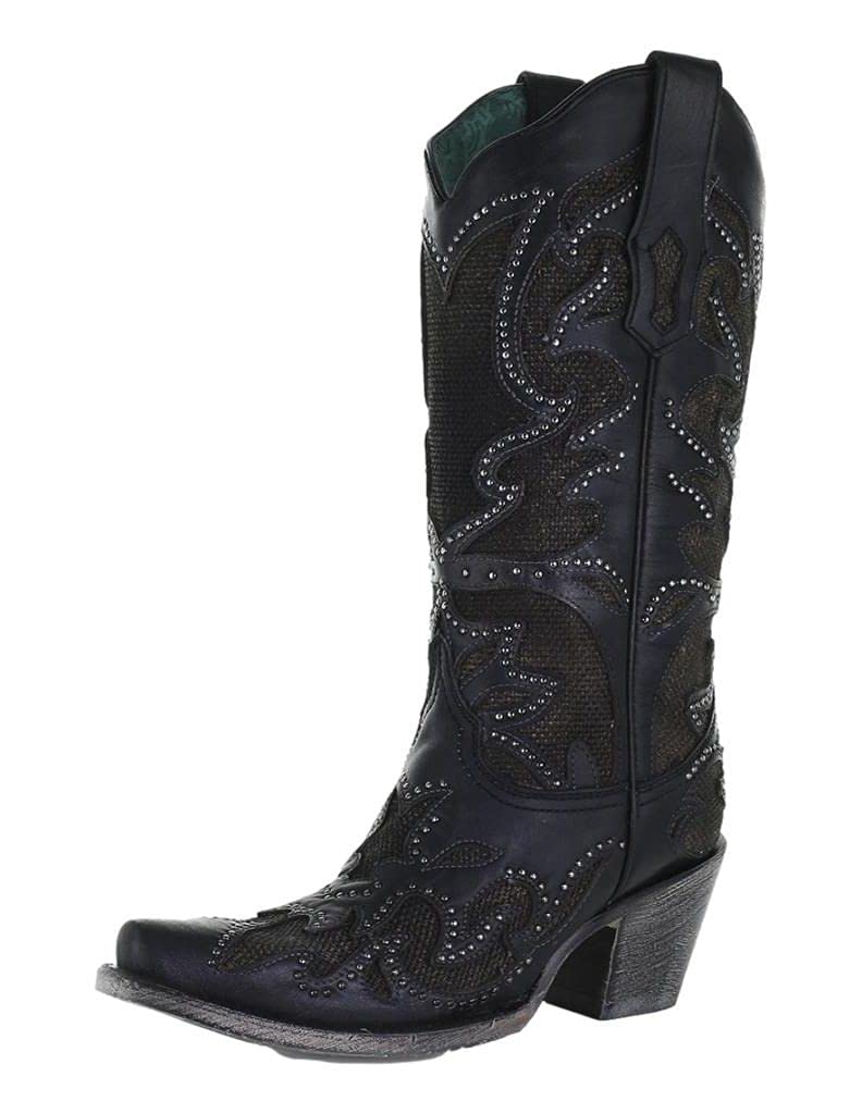 Corral Women's Inlay Western Boot Snip Toe Black 8 M US