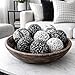 Black and White Fabric Wrapped Decor Balls, Set of 8 – 2.5 Inch Handmade Bowl Filler, Neutral Home Décor for Dough Bowls, Trays, Centerpieces