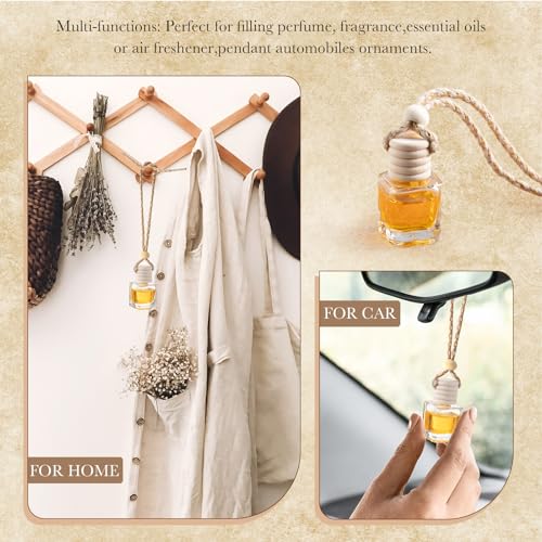 Image of Zubebe 500 Pcs Hanging Car Diffuser Bottles Bulk, 5 Styles Empty Glass Refillable Air Freshener Bottles with Wooden Cap for Perfume Essential Oils Fragrance Aromatherapy Ornament, 8ml 10ml