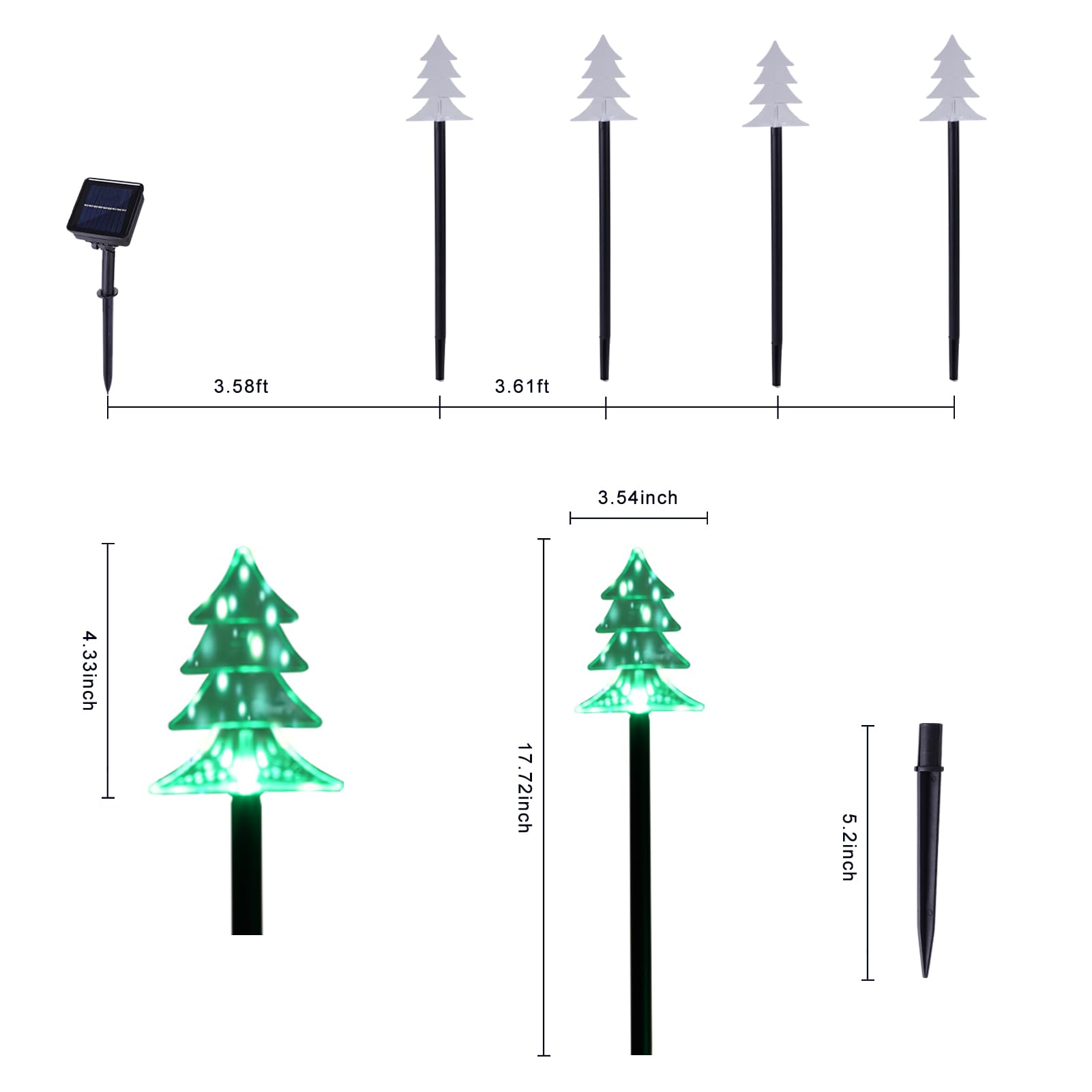 Christmas Solar Stake Lights, Set of 5 Waterproof Landscape Christmas Lights, Pathway Christmas Decorations, LED Lights for Yard Lawn Patio Walkway Decor (Green Tree)
