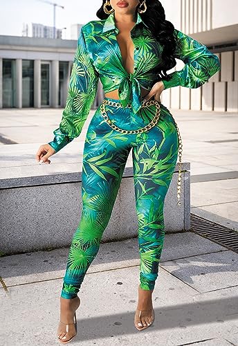 Image of YouSexy 2 Piece Legging Pant Sets for Women Floral Print Long Sleeve Tracksuits Outfits
