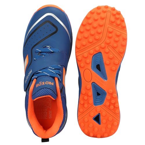 Image of PRO KVH Plus 2.0 Cricket Shoes for Men's White Red Orange Blue - Fast Strap Rubber Spikes, Lightweight,Performance, Comfort, and Durability Shoe for All-Round Performance