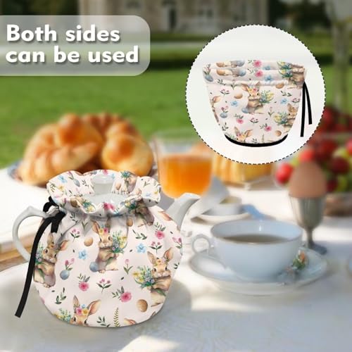 Image of Easter Rabbit Eggs Sock Insulated Teapot Cover, Heat Preservation Washable Teapot Protective Cosy for Kitchen Home Tea Party Decor, Red