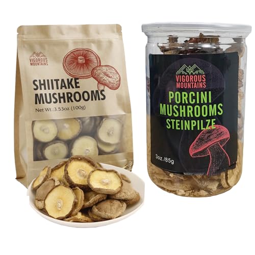 VIGOROUS MOUNTAINS Dried Porcini Mushrooms and Thin Cap Dried Shiitake Mushrooms for Cooking