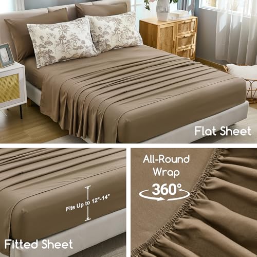 Image of DJY King Size 7 Piece Bed in a Bag-Floral Botanical Light Brown Comforter Set,King Comforter Set with Sheets,Farmhouse Comforter