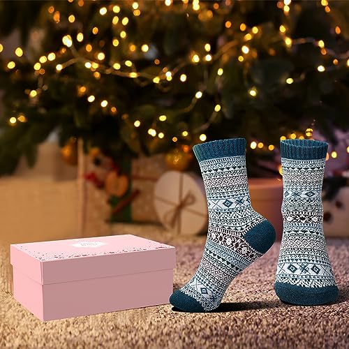 Image of ICEIVY Socks Women, Soft Knit Wool Winter Thick Warm Cabin Fuzzy Crew Women Socks 5 Pack