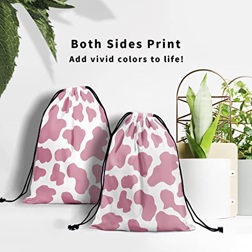 Image of Nerxy Pink Cow Grip Bag Gymnastics - Animal Spots Drawstring Grip Bag for Gymnast Strawberry Color Gym Pouch Bags for Personal Equipment