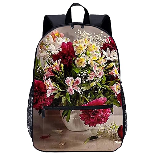Sac à dos de voyage pour enfants et ados avec motif fleuri 3D stylé et résistant pour l'école