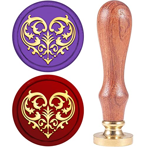 CRASPIRE Heart Wax Seal Stamp Copper 25mm Vintage Detachable Brass Pattern Stamp Head with Wooden Handle for Letter, Invitation, Card, Gift Package