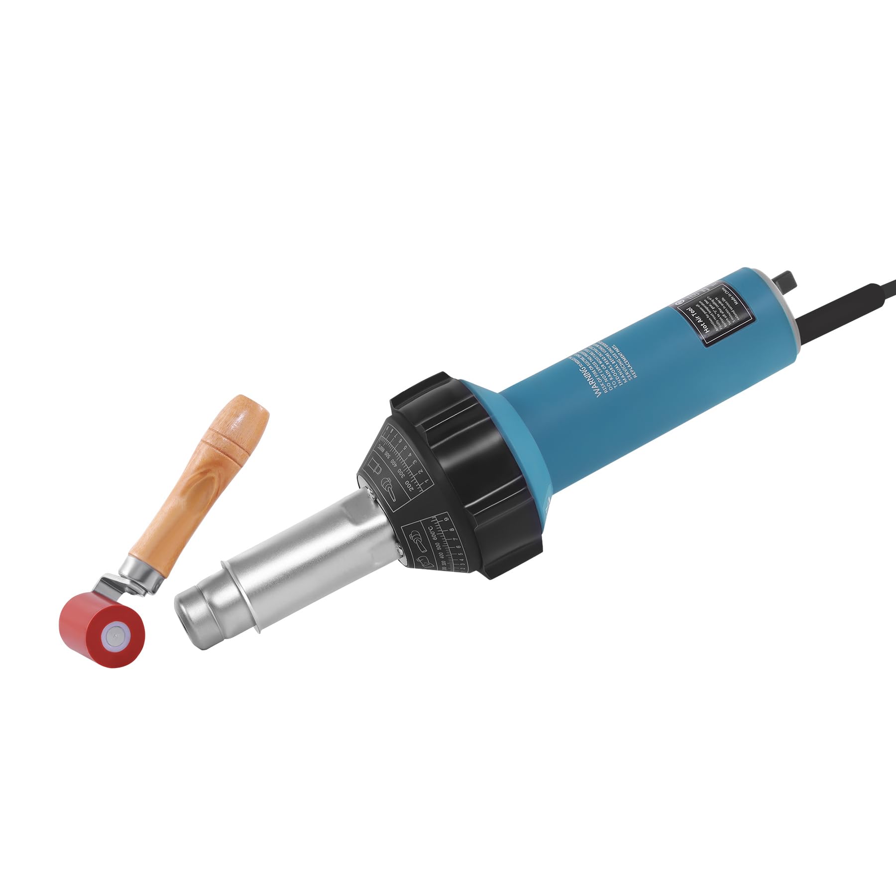 Sèche-air chaud 1600 W 220 V avec mallette en plastique et 2 accessoires, pistolet à air chaud, 40 ℃ à 650 ℃ réglable pour vinyle, PE PVC, avec tige en plastique, rouleau, buse
