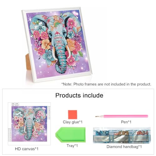 Image of AiYuanzsh Diamond Art Painting Kits for Adults, 5D Special Shape Diamond Art Kits for Beginners, Crystal Rhinestones Diamond Art Painting for Home Wall Decoration Gift 12x12inch, Elephant and Flowers