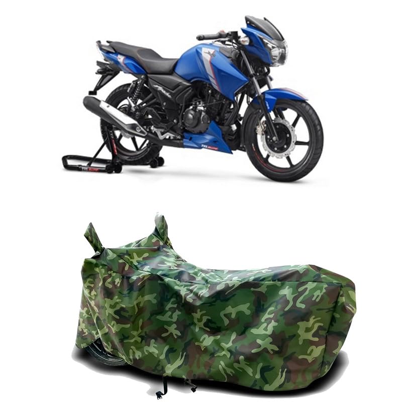 Image of DUFFEL-100% Heat Protection Two Wheeler Bike /Scooty Body Cover for TVS Apache RTR 160 Water Resistance /UV-Rays /Birds Dropping /Scratchproof /Dust Proof /Waterproof[Green Jungle Print]