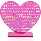 NiHome Heart-Shaped Acrylic Earring Holder Stand for Studs & Dangles, Romantic Jewelry Earring Organizer, Vanity Dresser or Boutique Decorative Display Holds 85 Pairs with 171 Holes (Rose Pink Color)