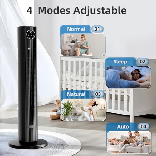 Image of Antarctic Star Tower Fan Portable Floor Fans 85Oscillating Fan Quiet Cooling 12H Timer Remote Control Standing Bladeless Electric 3 Wind Speeds 4 Modes Bedroom Office,36 inch, Black