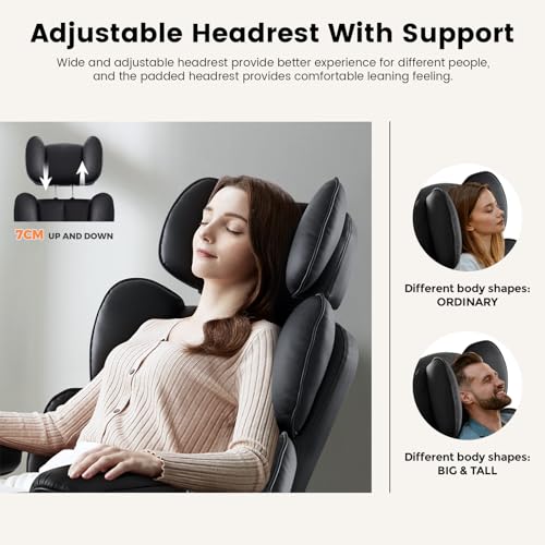 Big and Tall Office Chair with Foot Rest, PU Leather Desk Chair 400LBS,High Back Reclining Office Chair,Executive Managerial Chair with Armrests Lumbar Lifting Headrest (Black)