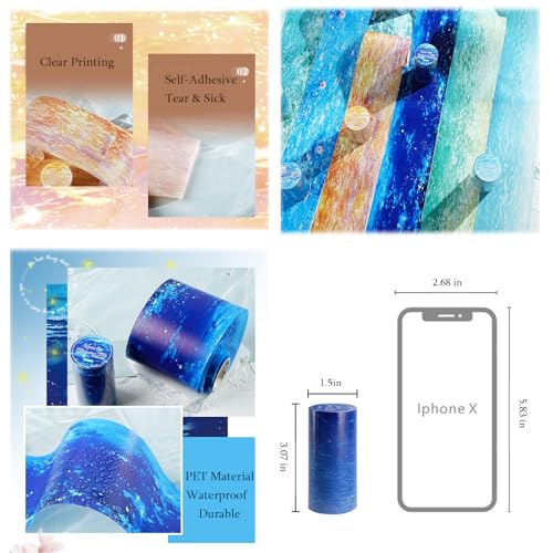 MisKepaa PET Washi Tape,4 Rolls Scrapbook Water-Scape Themed Stickers for Journaling Supplies,Self Adhesive Aesthetic Washi Tape Stickers for Scrapbooking Supplies,Bullet Journaling(Xingluo River) by MisKepaa - Used condition - Image 6