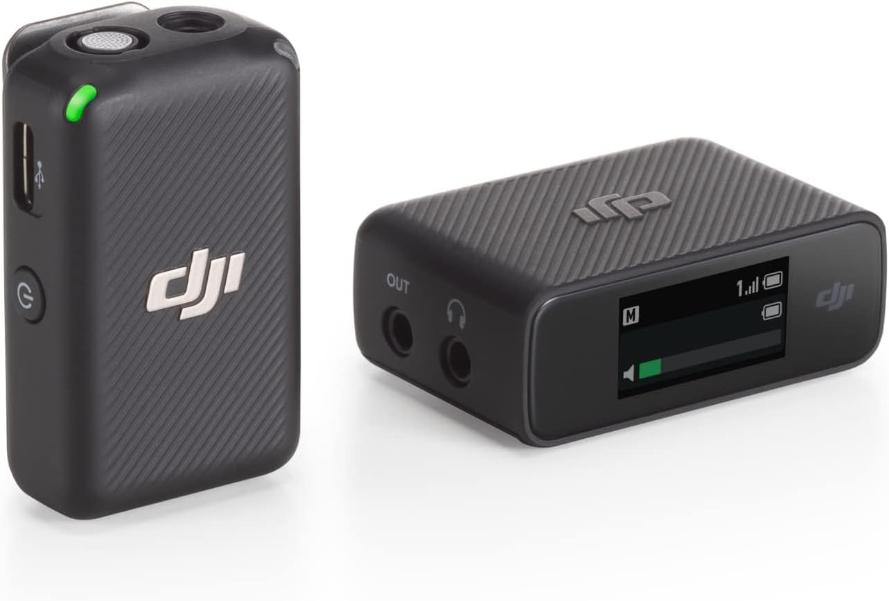 DJI Mic (1 TX + 1 RX), Wireless Lavalier Microphone, 250m (820 ft.) Range, Compact and Ultra-Light, 14-Hour Recording, Wireless Mic for PC, iPhone, Cameras, Record YouTube, Vlogs, Live Stream