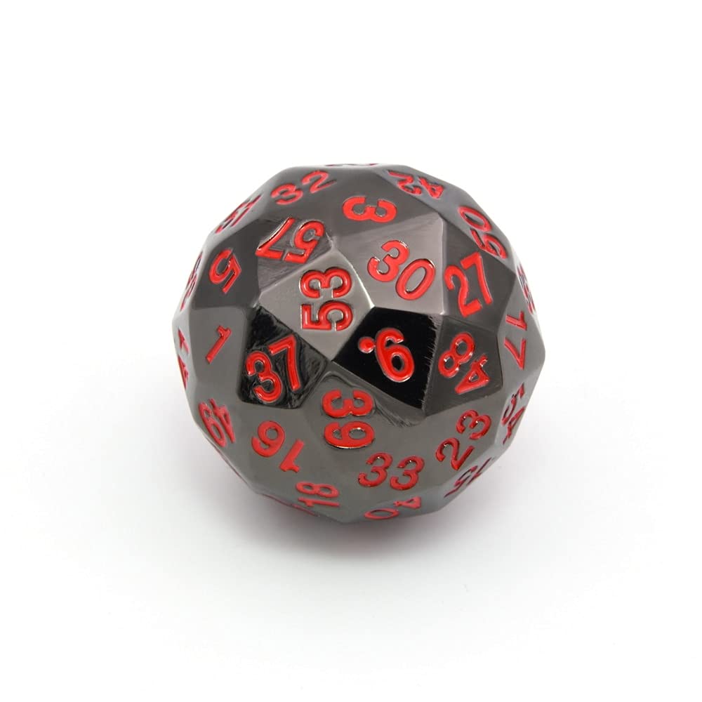 ZX Dados poliédricos de Metal 60 Lados con Bolsa de Terciopelo para Juegos de Mesa d nd MTG Enseñanza matemática Y212 (Color : Black w Red Ink)