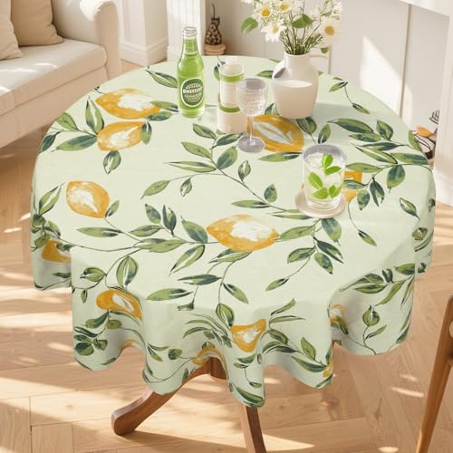 Arquiel Citron Nappe De Table PVC Rond, Jaune Fleurs Nappes Antitache Imperméable Nappe...