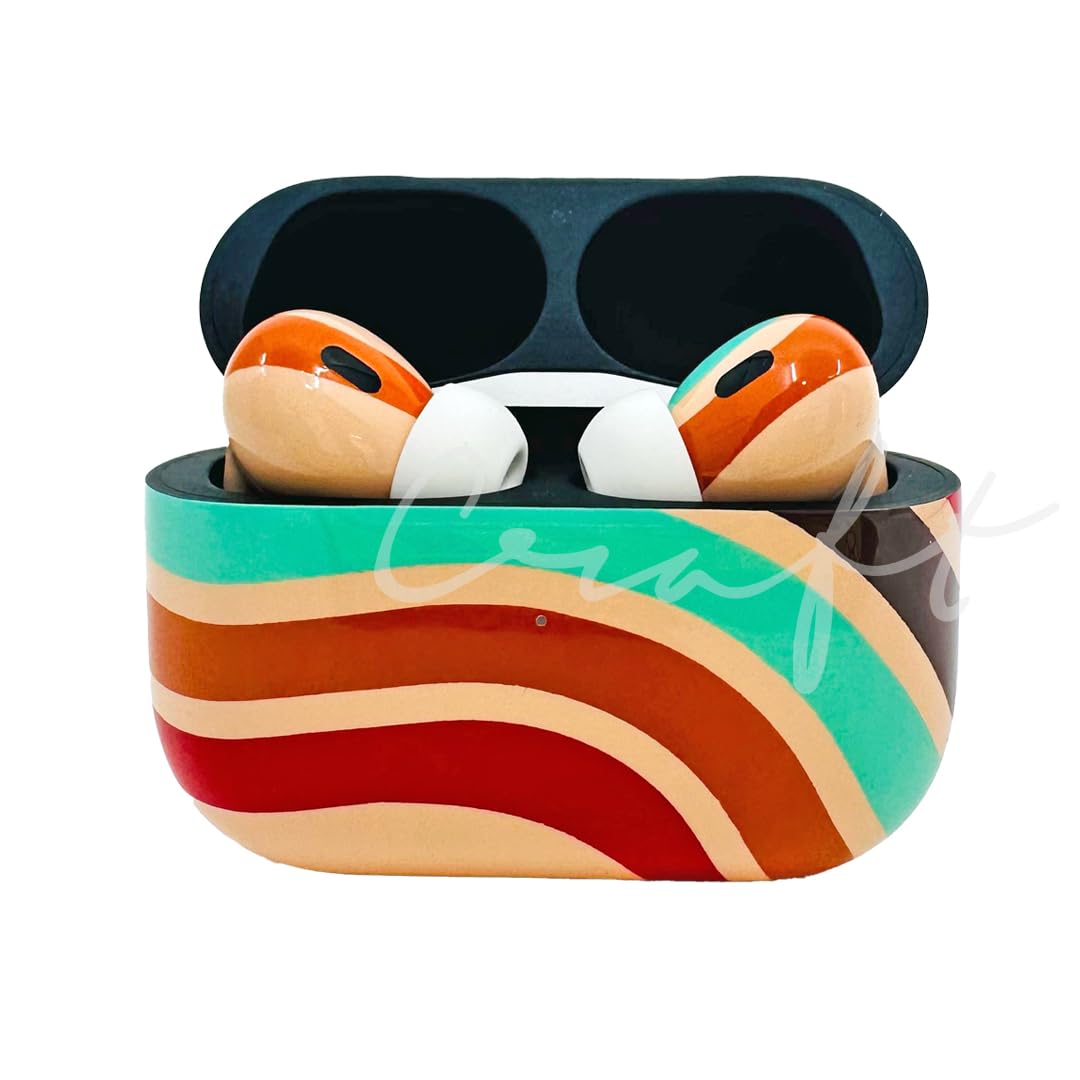 Merlin Craft Custom Painted Apple AirPods Pro 2nd Gen USB-C Case with ANC, Transparency & Touch Control - 80s STRIPES 2024-2024 Edition
