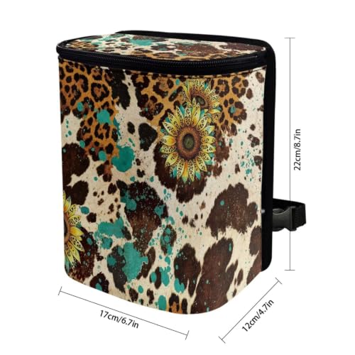Image of Cow Sunflower Print Trash Bag for Car with Lid Multipurpose Trash Bin Waterproof Garbage Can Decoration Universal Car Interior Accessories