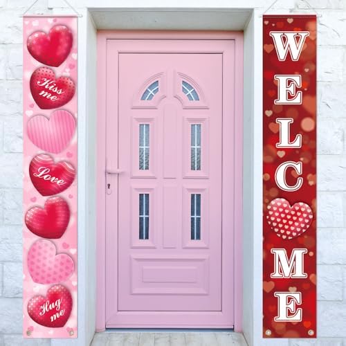 Hooqict Valentines Day Door Decorations Porch Sign Banner Love He...