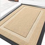 OLANLY Front Door Mat Indoor Outdoor Entrance, Waterproof All-Season, All-Weather Doormat, Sturdy Natural Rubber, Fade Resistant, Low Profile, Easy Clean Patio Porch Entryway Mat, 29.5x17, Beige