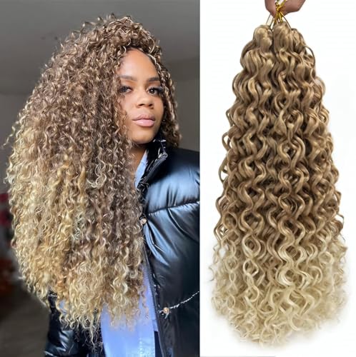 T27/613, 45cm18'/ GOGO CURL /510Gr 144 MECHAS/ 6 PIEZAS DE EXTENSIONES DE PELO PARA TRENZAS DE GANCHILLO/POR PIEZA 24 MECHAS 85Gr / ASPECTO NATURAL PREMIUM + GANCHILLO JOYAS GORRO DE DUCHA REGALADO