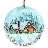 First Christmas in Our New Home 2021 Ornament, Winter House Painting Christmas Bauble, Housewarming Gift Xmas Tree Decoration, Unique Present for Newlyweds Home & New Homeowner, 3' Ceramic Keepsake