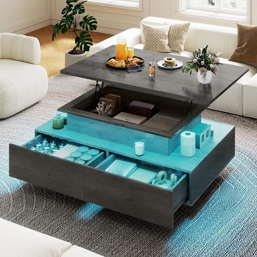 DWVO LED Lift Top Coffee Tables for Living Room, Rectangular