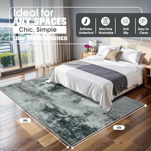 6x9 Area Rugs for Living Room Rug Washable: Abstract Rug for Dining Room Bedroom Carpet Non Slip 6 by 9 Indoor Modern Nursery Home Office Black White