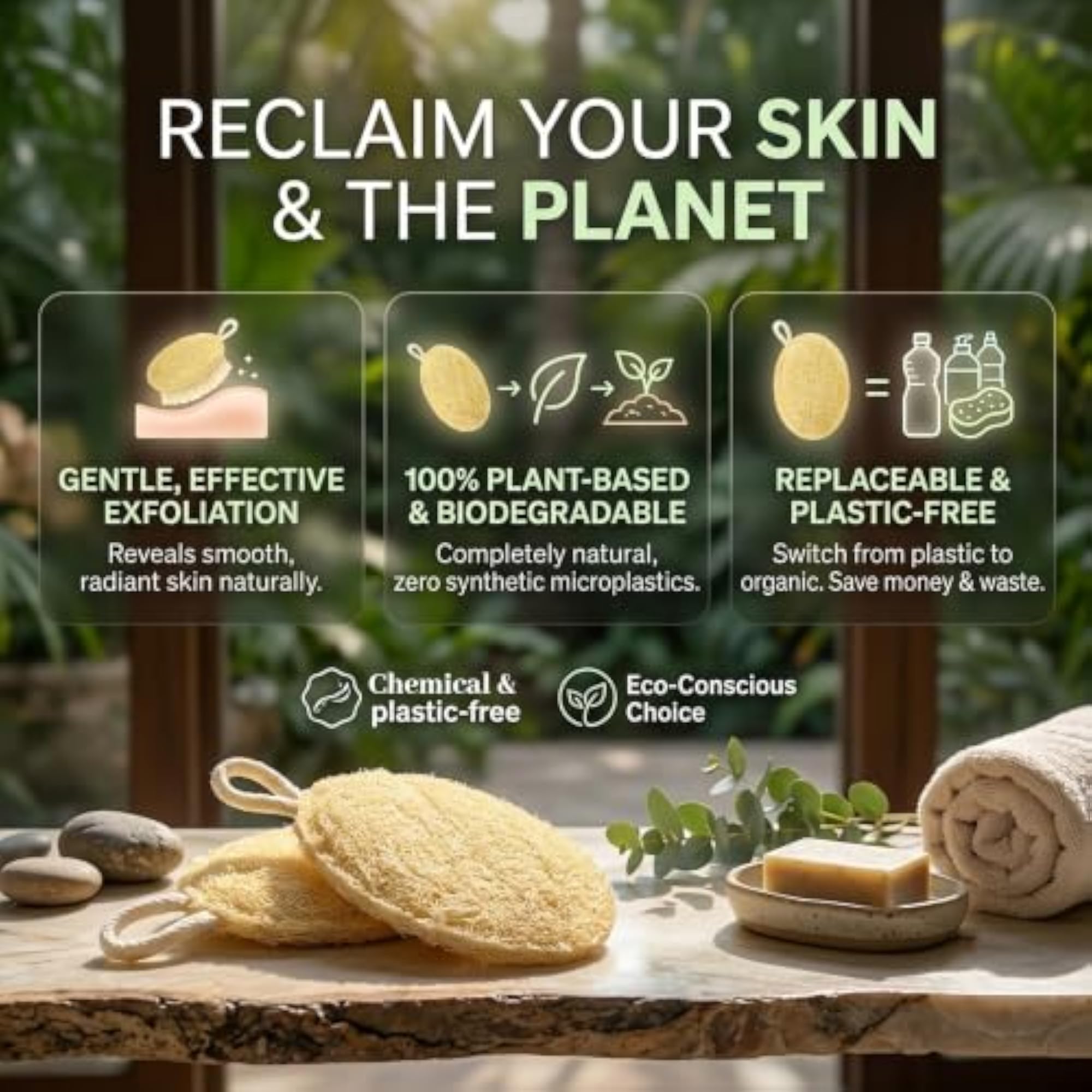 Natural Loofah Body Scrubber for Bathing, Oval Luffa Scrub Pad Pack of 2