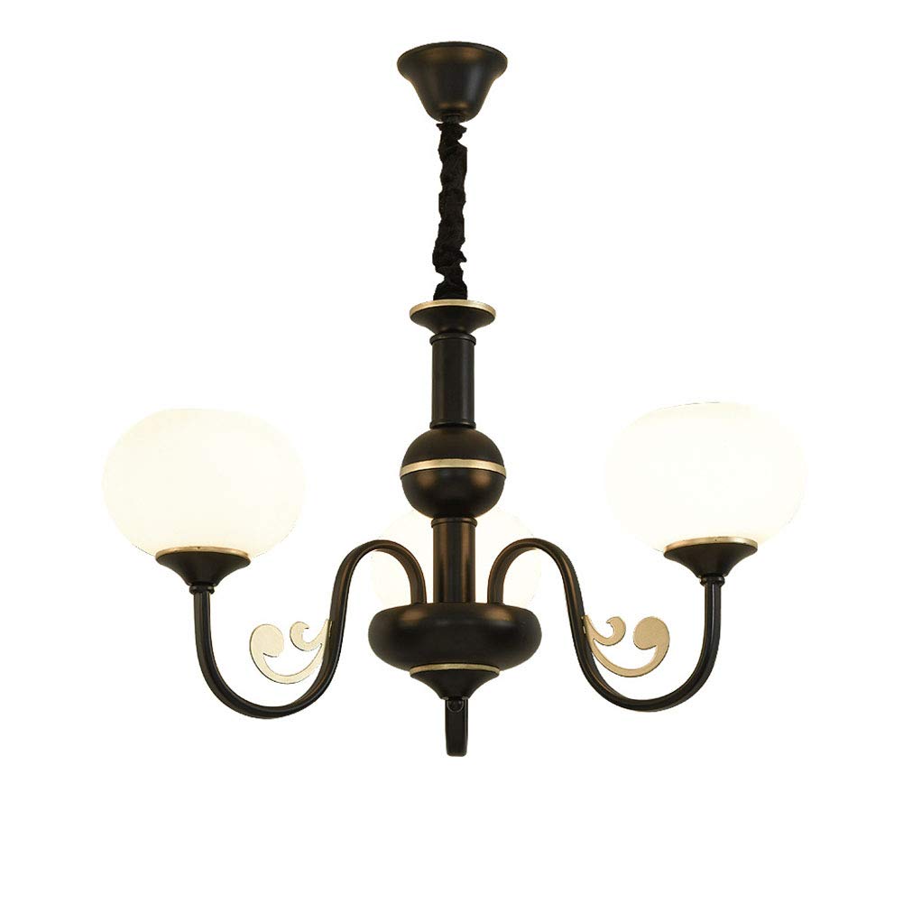 Suspension industrielle en verre mat E27 lustre moderne noir et or 3 têtes pour salon et couloir