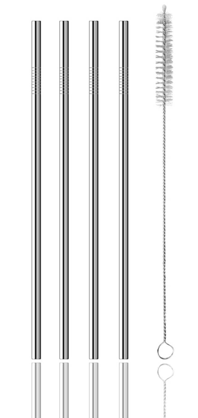 Stainless Steel Drinking Straws Set 5 Pieces - 4 x Straws, 1 x Brush, Healthy and Eco-friendly, Suitable for Everyday Drinking, Breakfast, Juice
