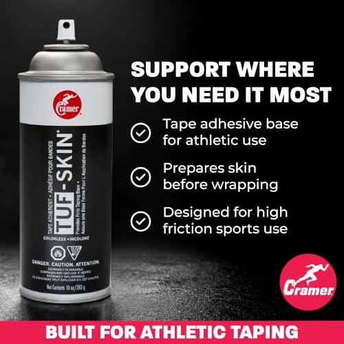 Image of Cramer Tuf-Skin Pre Tape Spray, Firm Adhesive Base to Secure Gymnasts Clothing, Underwrap & Kinesiology Tapes, Long Lasting Hold, Prevents Blisters, Athletic Training Supplies, Colorless