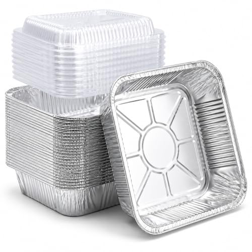 Soavnet 30 Pack 8x8 Aluminum Pans with Lids - 8 Square Baking Cake Pans