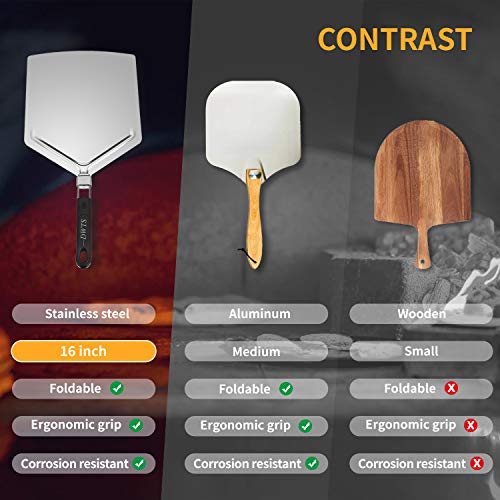 Large Pizza Peel 16 inch | DWTS Pizza Peel Extra Large Pizza Paddle Stainless Steel with Folding Handle for Indoor and Outdoor Pizza Oven.