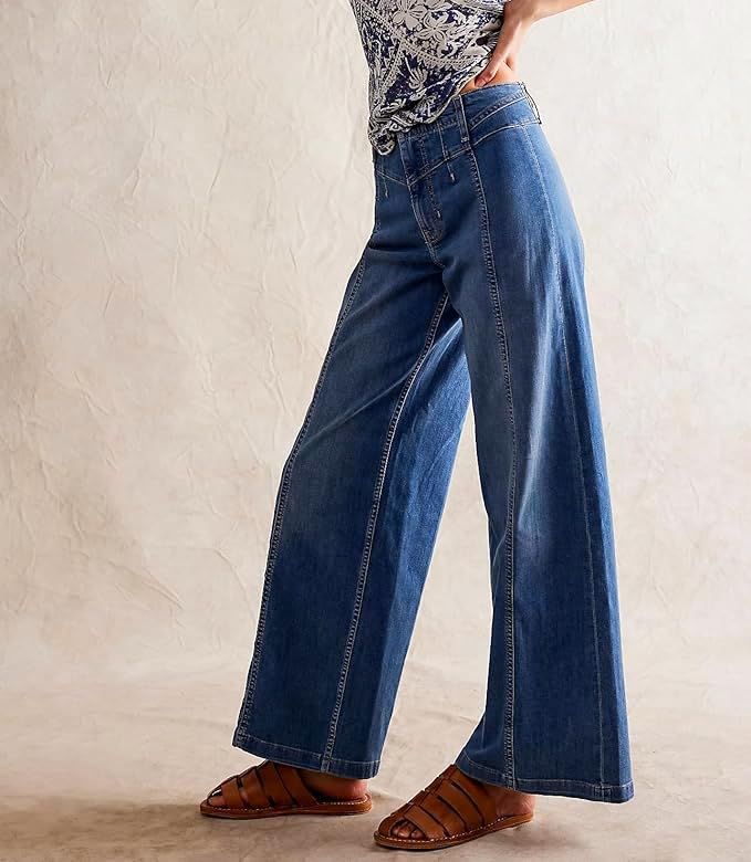 LifeShe Women's Flare Bell Bottom Jeans High Waisted Bootcut Jeans Baggy Stretchy Wide Leg Denim Pants3