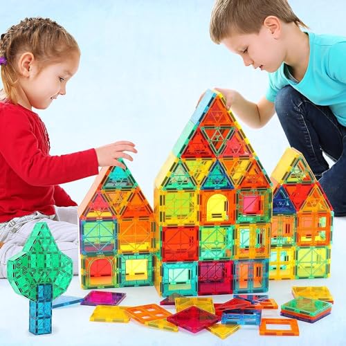 Image of ANVIE & ABEER Set of 60 Big (75mm) Magnetic Building Tiles for Kids, Educational Stacking Blocks for Boys Girls, Magnets Construction Toys, (Big Tiles Set of 60 PCS)
