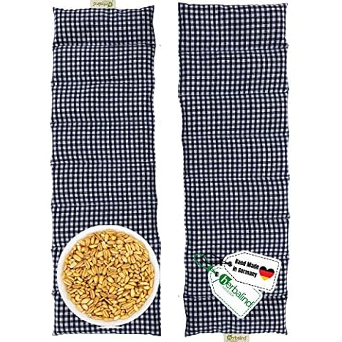 Herbalind 4020 8-Kammer-Körnerkissen Wärmekissen Mikrowelle geeignet - 60x20 cm in karo blau - 100% Baumwolle OEKO TEX Roggen Weizen Kissen Cover