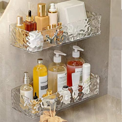 Clear Shower Shelves, Acrylic Shower Shelves, Clear Shower Caddy, Mirror Shelf, Wall Mount Organizer, Adhesive Acrylic Shelves Bathroom & Kitchen No Drill (Set of 2)