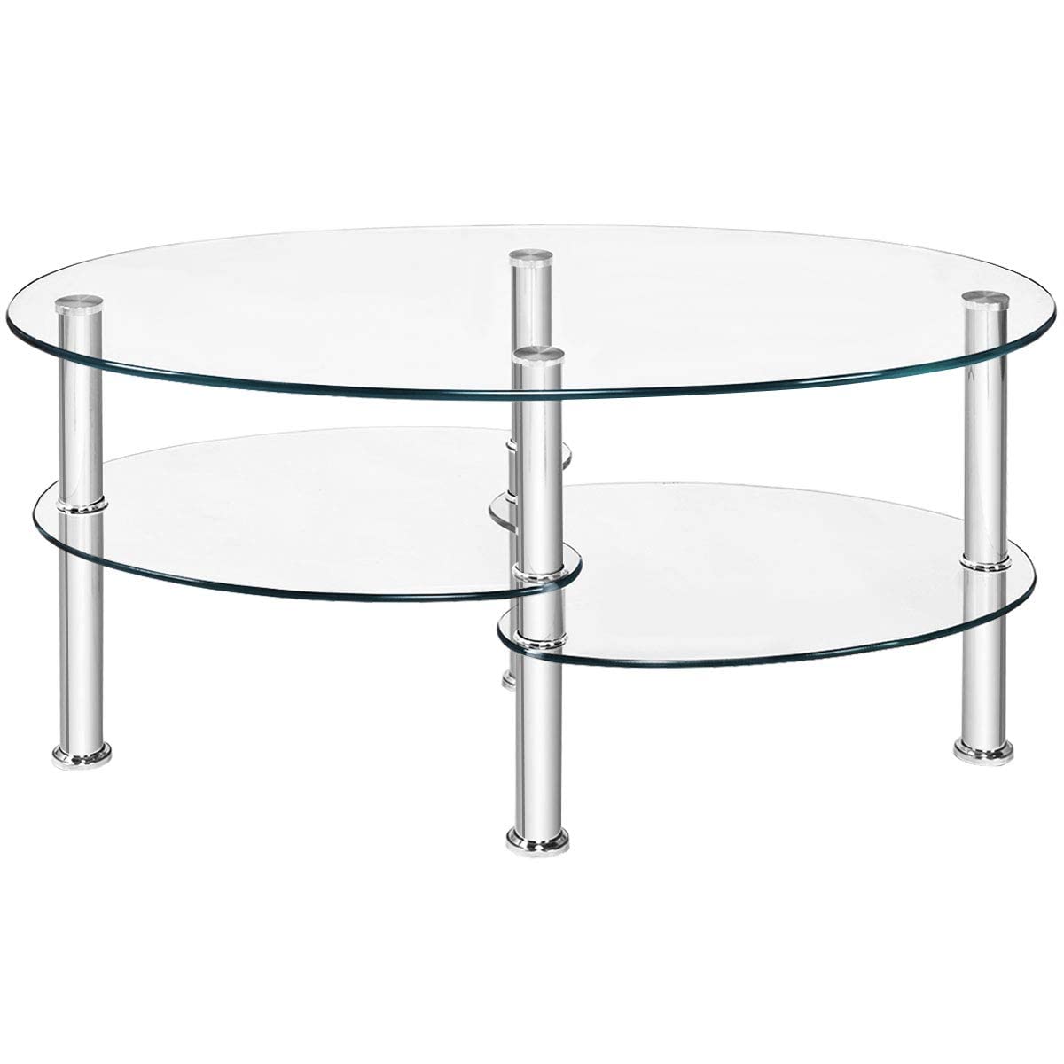 LIFEZEAL Tavolino da Salotto in Vetro Temperato, Tavolino Basso Ovale, Tavolino da Divano, Tavolino da Caffè, Telaio in Metallo, per Soggiorno, Max 70 kg, Montaggio Facile, Moderno, 90x50x45 cm