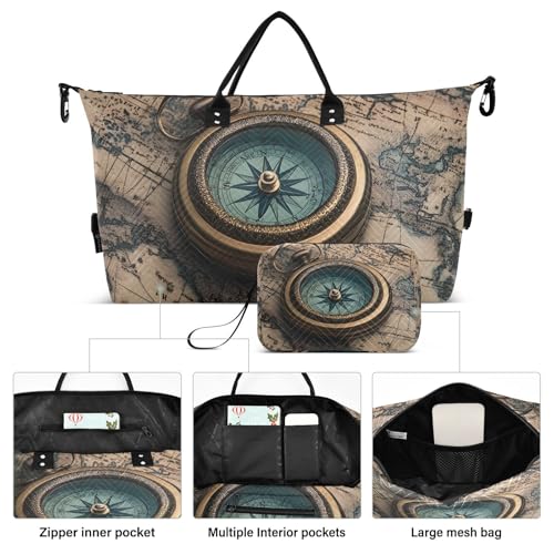 Large Travel Duffel Bag, World Retro Map Sport Tote Gym Bags, Shoulder Weekender Overnight Bags for Women Men, Carry On Luggage with Toiletry Bag2