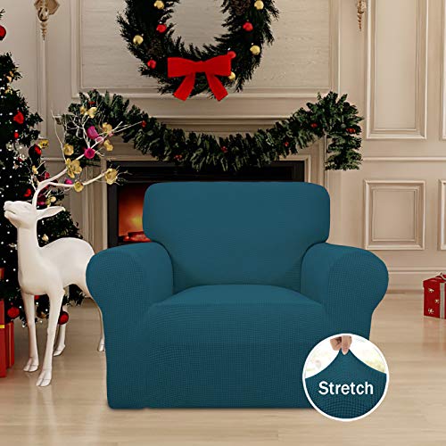Image of Easy-Going Stretch Chair Sofa Slipcover 1-Piece Couch Sofa Cover Furniture Protector Soft with Elastic Bottom for Kids, Pet. Spandex Jacquard Fabric Small Checks (Chair, Peacock Blue)
