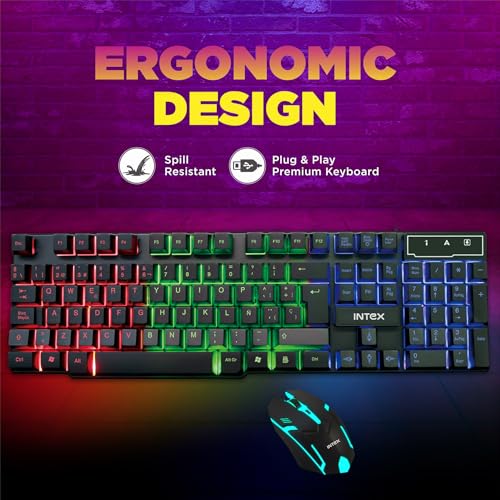 Image of Intex IT-KB334 Wired Gaming Keyboard and Mouse Combo with RGB Backlit Keys, Optical Wired Mouse, Spill Resistant Design, USB Plug & Play, Ergonomic Setup for PC, Laptop, Windows, Linux Compatible