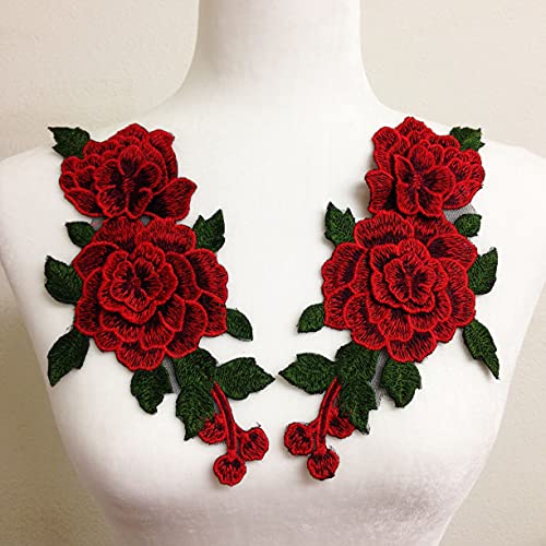 PEPPERLONELY 1 Pair Embroidery Rose Flower Sew On Patch Dress Hat Bag Jeans Applique Crafts Clothing Accessories