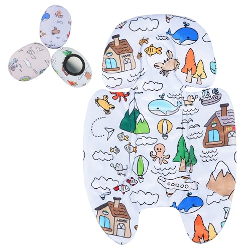 Image of Pzwrsae Mamaroo Newborn Insert with Replacement Toy Balls, Reversible Soft Infant Insert Set for 4moms RockaRoo (Oceans Pattern)