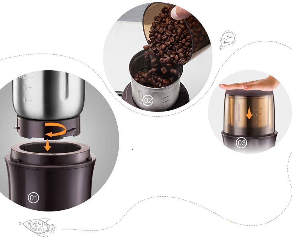 Elektryczny młynek do kawy 200 W Młynek do espresso Sól kuchenna Młynek do pieprzu Fasola Przyprawy Orzechy Młynek do kawy z funkcją konserwacji próżniowej Brązowy Interesting